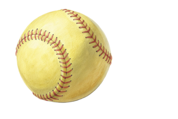 Isolated on white, a round, used leather baseball with red stitches, a classic sport object for team play