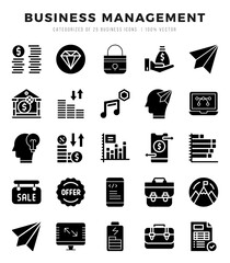 Set of simple Glyph Business Management Icons. Glyph art icons pack.