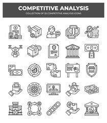 Competitive Analysis Icons: Collection of 25 Business Strategy Line Icons for Market Research