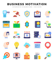 BUSINESS MOTIVATION elements. Flat web icon set. Simple vector illustration.