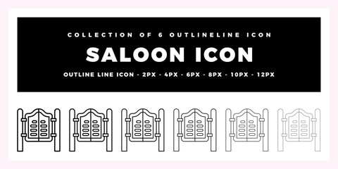 Collection of 6 Saloon Icons Western Outline Vintage Retro