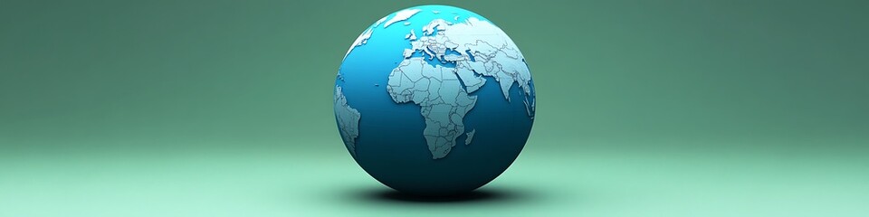 Naklejka premium Light blue globe with clean linear details, simple design on a muted green backdrop, high-definition clarity