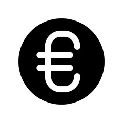 Black Coin Euro Currency Symbol on White Background in Minimalist Style