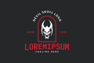 devil skull logo design template, logo icon vector illustration silhouette