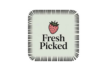 Fresh Picked Label – Hand-Drawn Fruit Icon, Light Pastel Green Square with Torn Edge, Serif Text, Transparent PNG

