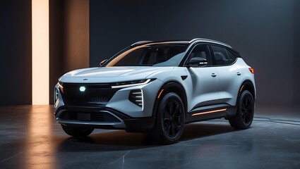 Modern SUV: The image portrays a contemporary electric SUV in a studio setting. The vehicle showcases sleek design, cutting-edge technology, and environmentally conscious engineering.