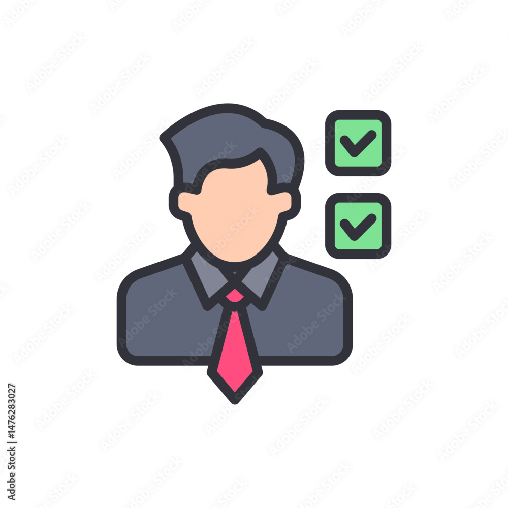 Poster completed tasks represented by a man with two green checkmarks