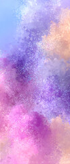 Fototapeta premium Vertical pastel soft dusty blue purple lilac orange abstract sparkle background, vibrant digital art for website banner fashion print applications