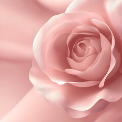 Delicate pink rose bloom centered on a flowing pink silk satin fabric backdrop, a soft and romantic background perfect for beauty product advertisement, fashion banners, or elegant print.