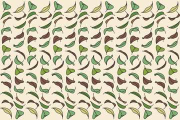 Repeating abstract drawing of leaf on soft brown  background.