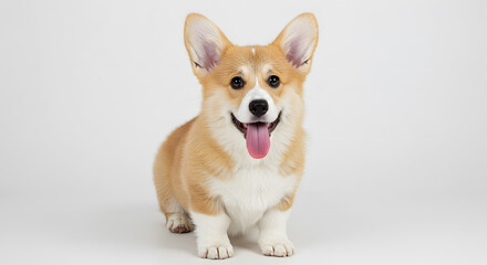 Happy Pembroke Welsh Corgi Puppy on White Background
