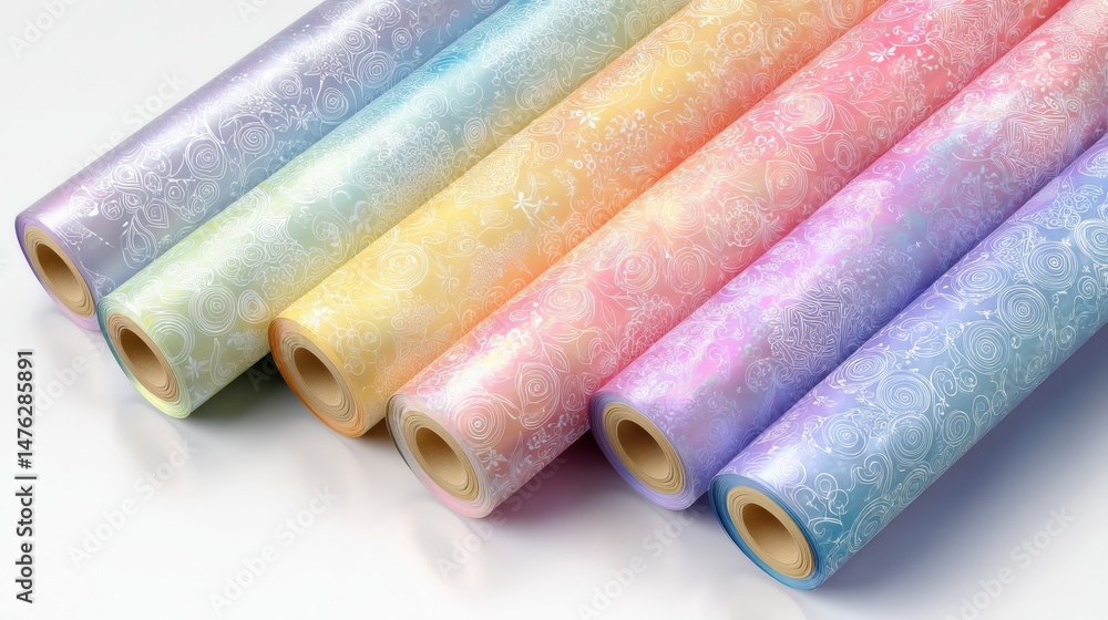 Aufkleber pastel wrapping paper rolls displayed with a clear background showcasing vibrant colors and intricat
