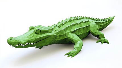 Fototapeta premium Low-poly crocodile rendered in vibrant green tones.