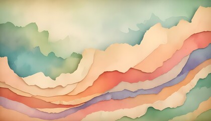 An abstract watercolor design featuring layered paper with soft pastel colors and a creative concept.