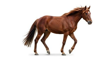Obraz premium Majestic Chestnut Horse Walking on White Background