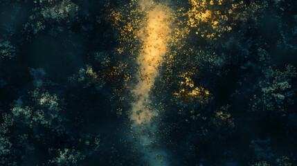 Obraz premium Overhead view of a trail of bread crumbs leading through a forest, food, journey, path, navigation, trail, walk, forest. [Obsidian Reverie] | Fogshard Maze | scattered trail. Illustration