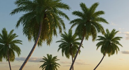 Obraz premium Tropical Dream Palm Trees Silhouetted Against Golden Sunset Sky.