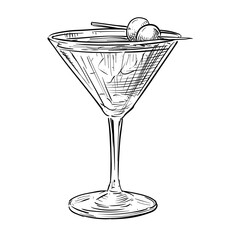 manhattan cocktail vector hand drawn illustration
