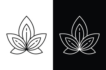 Sorrel Leaves Line Drawing. Vector Icon Set on White and Black Background