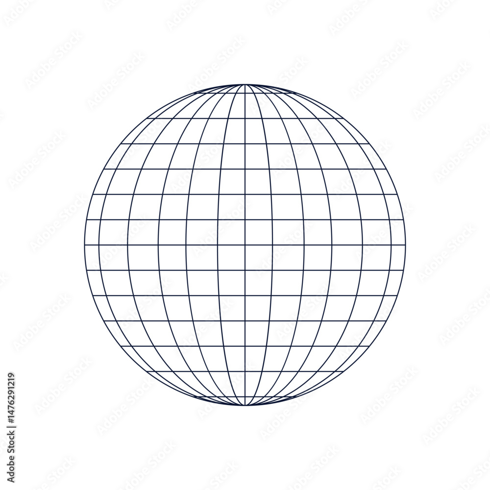 Poster front view of planet earth. globe grid. latitude and longitude. wire globe icon. symbol of global so