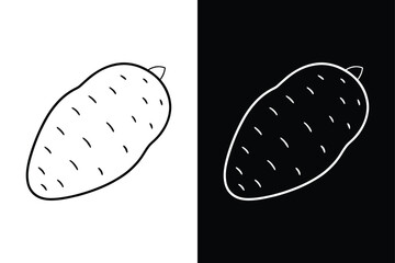 Simple Sweet Potato Icon Pack. Isolated Line Art on White & Black