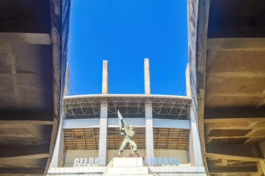 the statue or monument to the struggle of the lengis hill in front of the joko samudro gelora stadium, Indonesia, 17 July 2023.