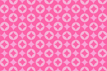 Hand drawn Japanese circle and star pattern background in pink, cute Japanese pattern wallpaper, seamless vector material/手描き風の七宝柄の背景、かわいい日本の和柄、ピンク色