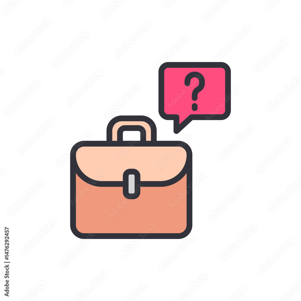Poster briefcase accompanied by a question mark speech bubble concept