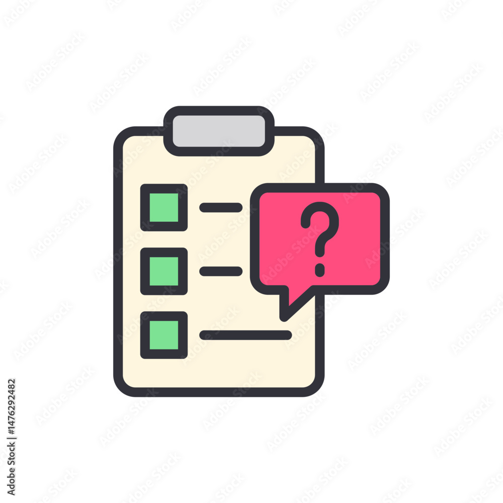 Poster confused about a task on a clipboard with a question mark speech bubble