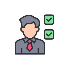 Businessman With Tick Marks Illustrating Success And Goal Accomplishment