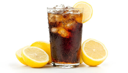 Fototapeta premium Soda water with lemon slices against white background, closeup