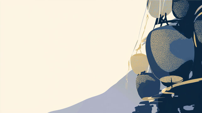 A modern minimalist greeting card showing a stylized illustration of a Gion Matsuri float in silhouette style 