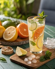 Fototapeta premium Fresh Citrus Lemonade – Vibrant 8K Commercial Photography