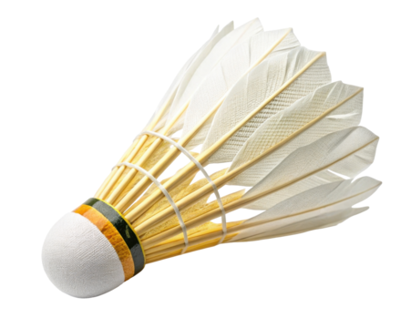 Badminton Shuttlecock with White Feathers and Colorful Base on Transparent Background
