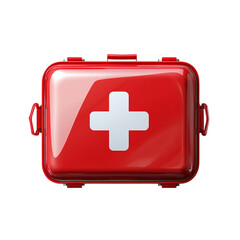Obraz premium Red first aid kit top view with visible cross symbol, isolated on transparent background