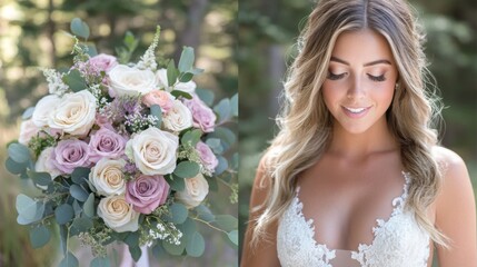 Naklejka premium Stunning Pastel Rose Bouquet and Bride