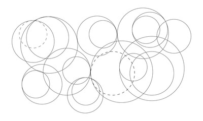 Abstract background with intersecting rings, circles and dots. Connection circles background. Minimal abstract background.