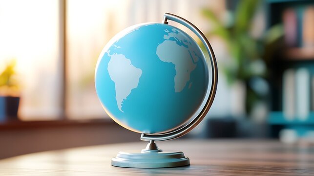 Circular globe icon with light blue clean lines, soft light background, captured in HD clarity