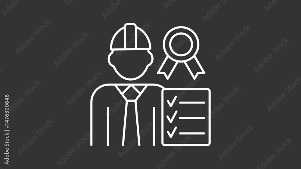 Poster quality control manager white line animation. qa specialist animated icon. shaking head, moving ribb