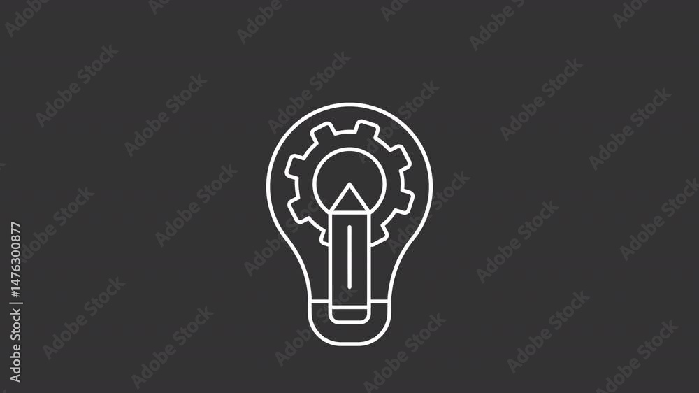 Poster process management white line animation. workflow animated icon. spinning gear, rotating. moving lin