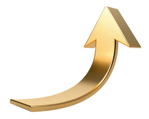 Upward Pointing Gold Arrow Symbolizing Growth and Success Against a Transparent Background
