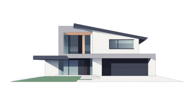 Stylized modern house illustration with clean lines on transparent background