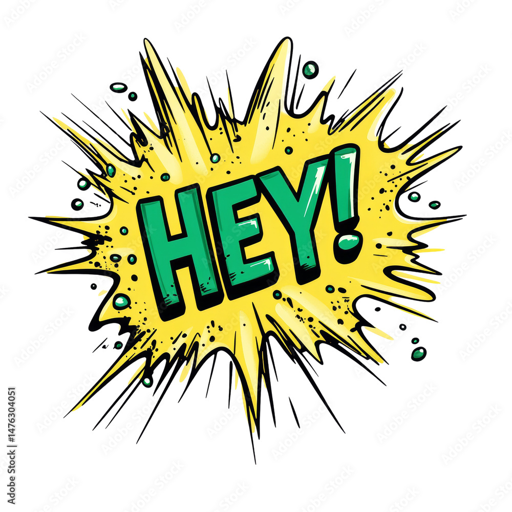 Poster Dynamically bursting hey exclamation with radiant splash on clear visual space