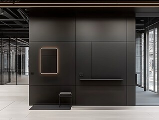 Stylish contemporary interior design with black textured panels and LED lighting