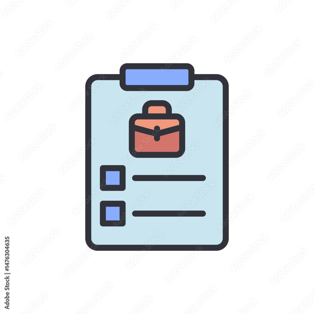Poster clipboard displaying a business briefcase and checklist with transparent style