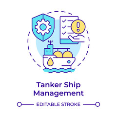 Tanker ship management multi color concept icon. Transporting liquid cargo. Vessel type regulation solution. Round shape line illustration. Abstract idea. Graphic design. Easy to use in booklet
