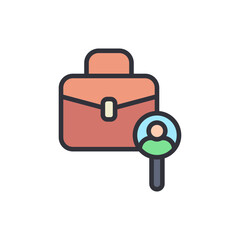 Briefcase And Magnifying Glass With Head Pictogram Concept Graphic