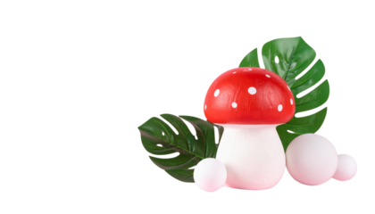 Red mushroom with white spots isolated on white background.
