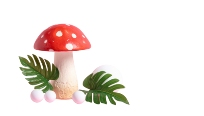 Red mushroom with white spots isolated on white background.
