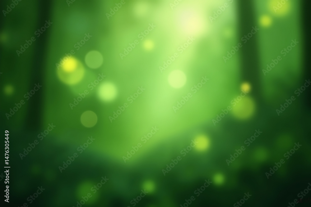 Poster abstract green forest background with bokeh effect illustrating nature and serenity